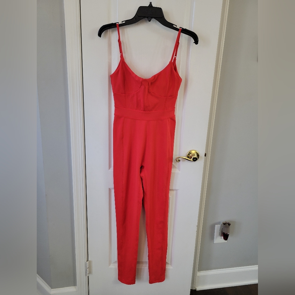 Yllw The Label Red Mackenzie Belted Onesie Jumpsuit Size Medium Unitard